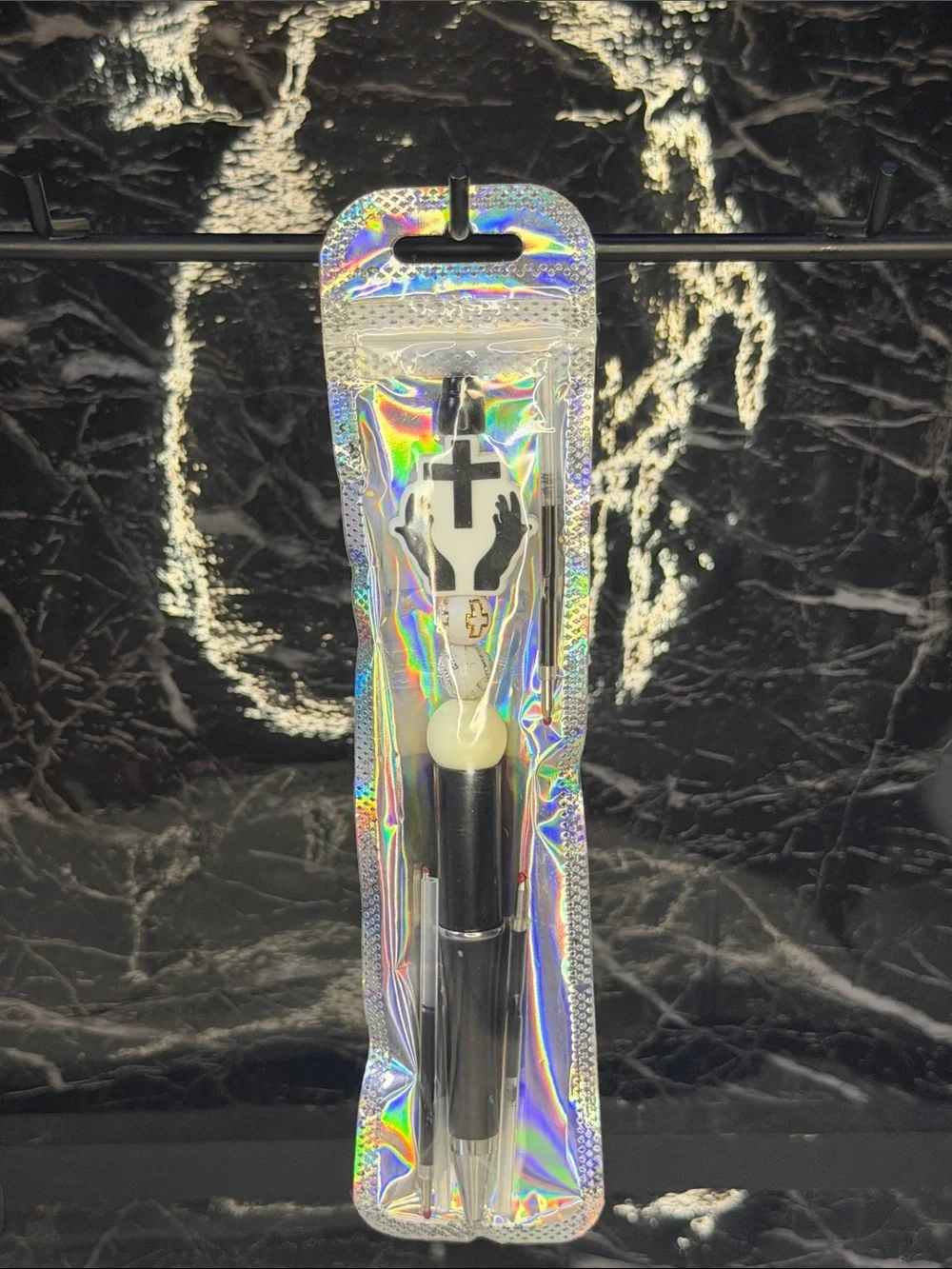 Black Cross Focal Bead Pen Black and Blue Ink